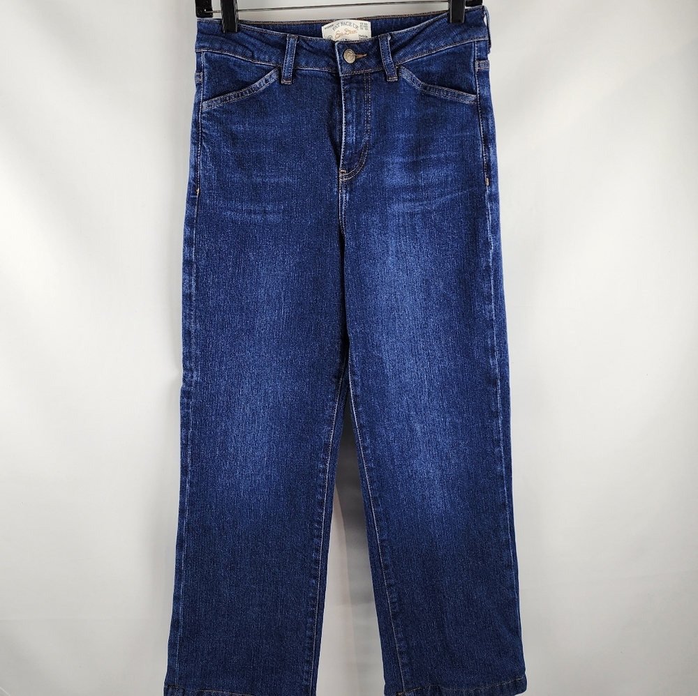 Fat Face UK Womens Eco Denim Elise Wide Leg High Waist Jeans Size 6 Indigo Blue